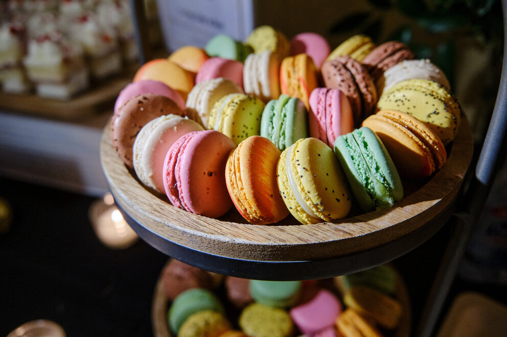 a plate of colorful macaroons