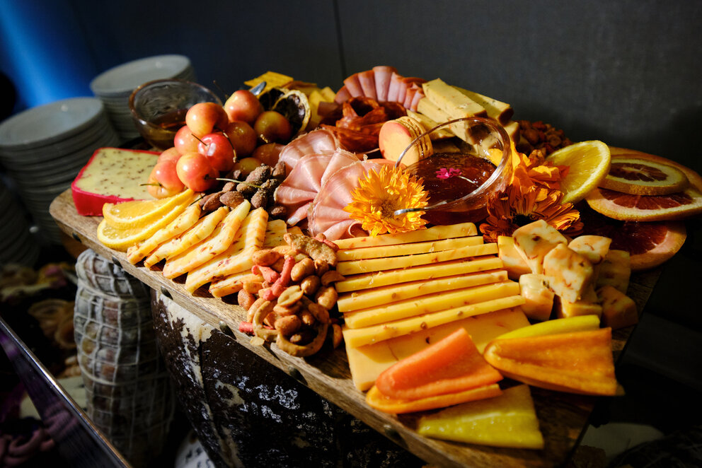 a platter of food on a table